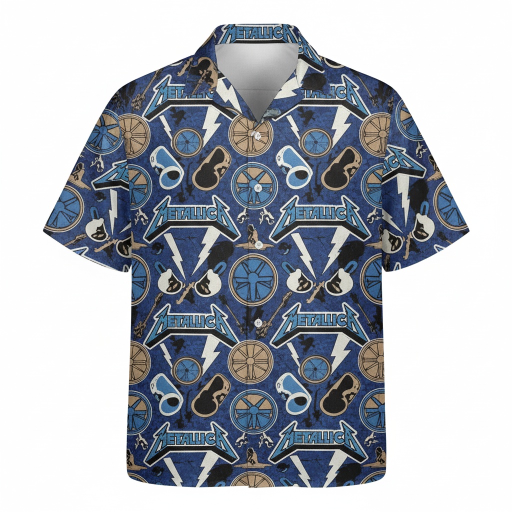 Metallica Blue Hawaiian Shirt Rock Band Graphic Print Front - Fadebrick.com