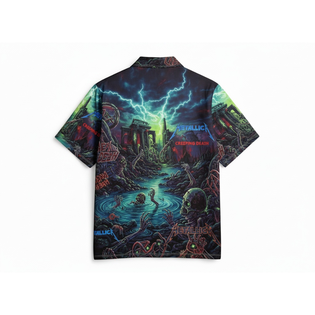 Metallica Creeping Death Graphic Button Up Shirt Back - Fadebrick.com