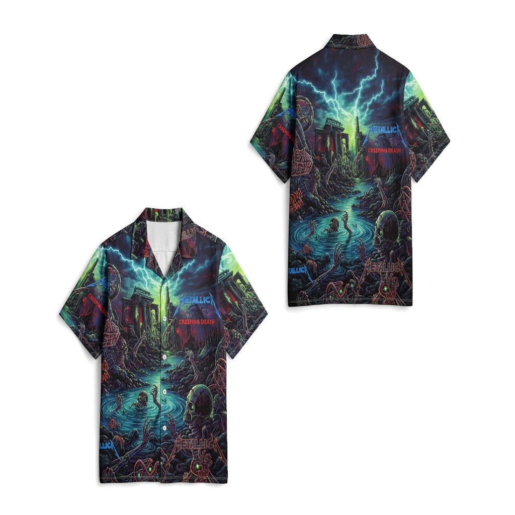 Metallica Creeping Death Graphic Button Up Shirt - Fadebrick.com