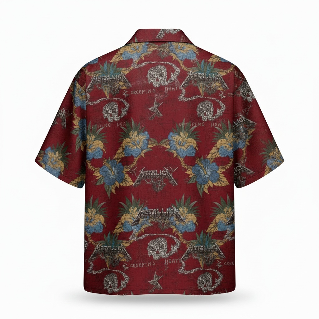 Metallica Creeping Death Hawaiian Shirt Red Floral Skull Back - Fadebrick.com