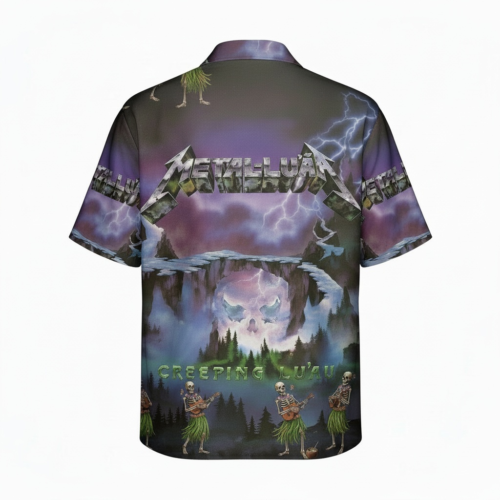 Metallica Creeping Luau Hawaiian Shirt Purple Lightning Back - Fadebrick.com