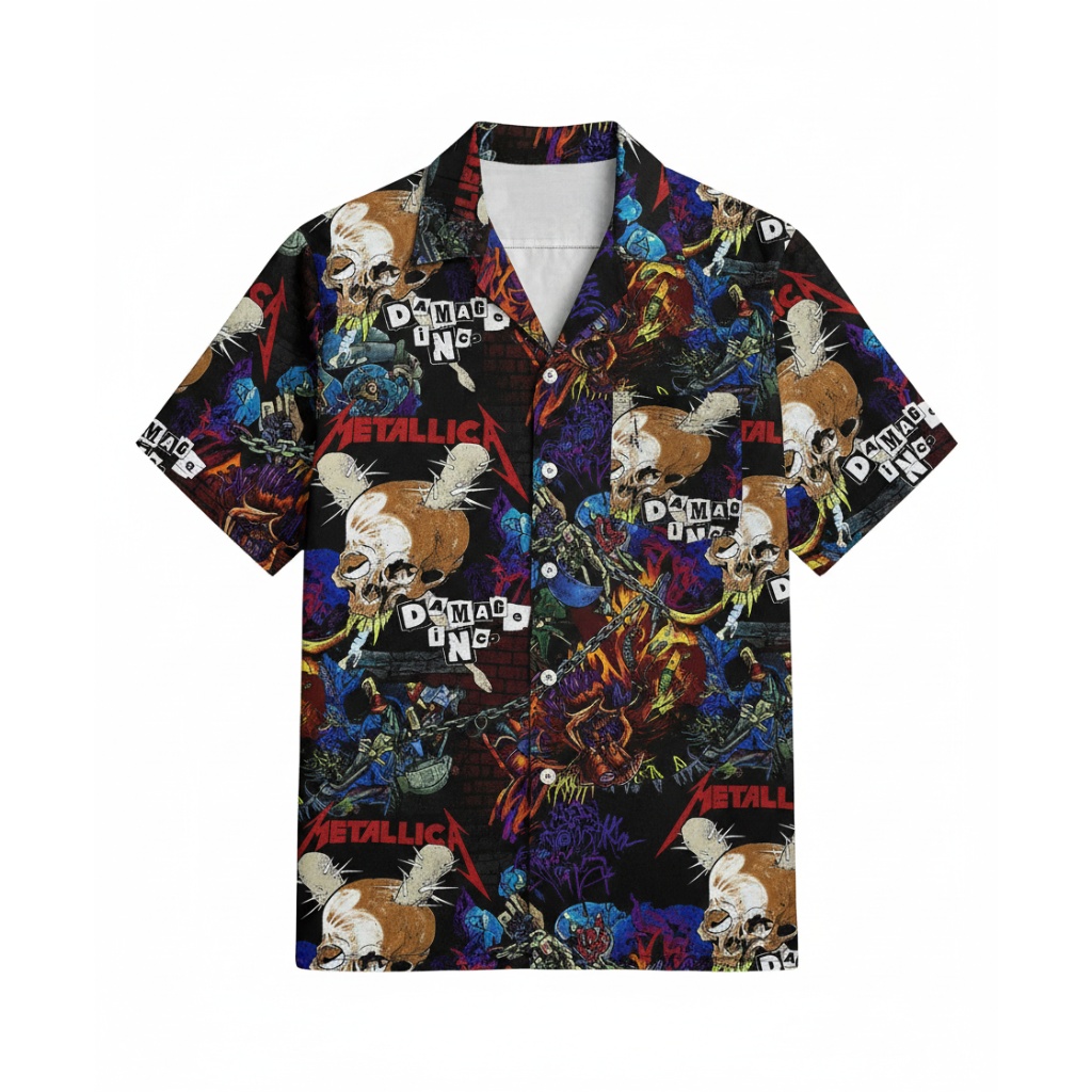Metallica Damaged Inc Skull Hawaiian Shirt Front - Fadebrick.com
