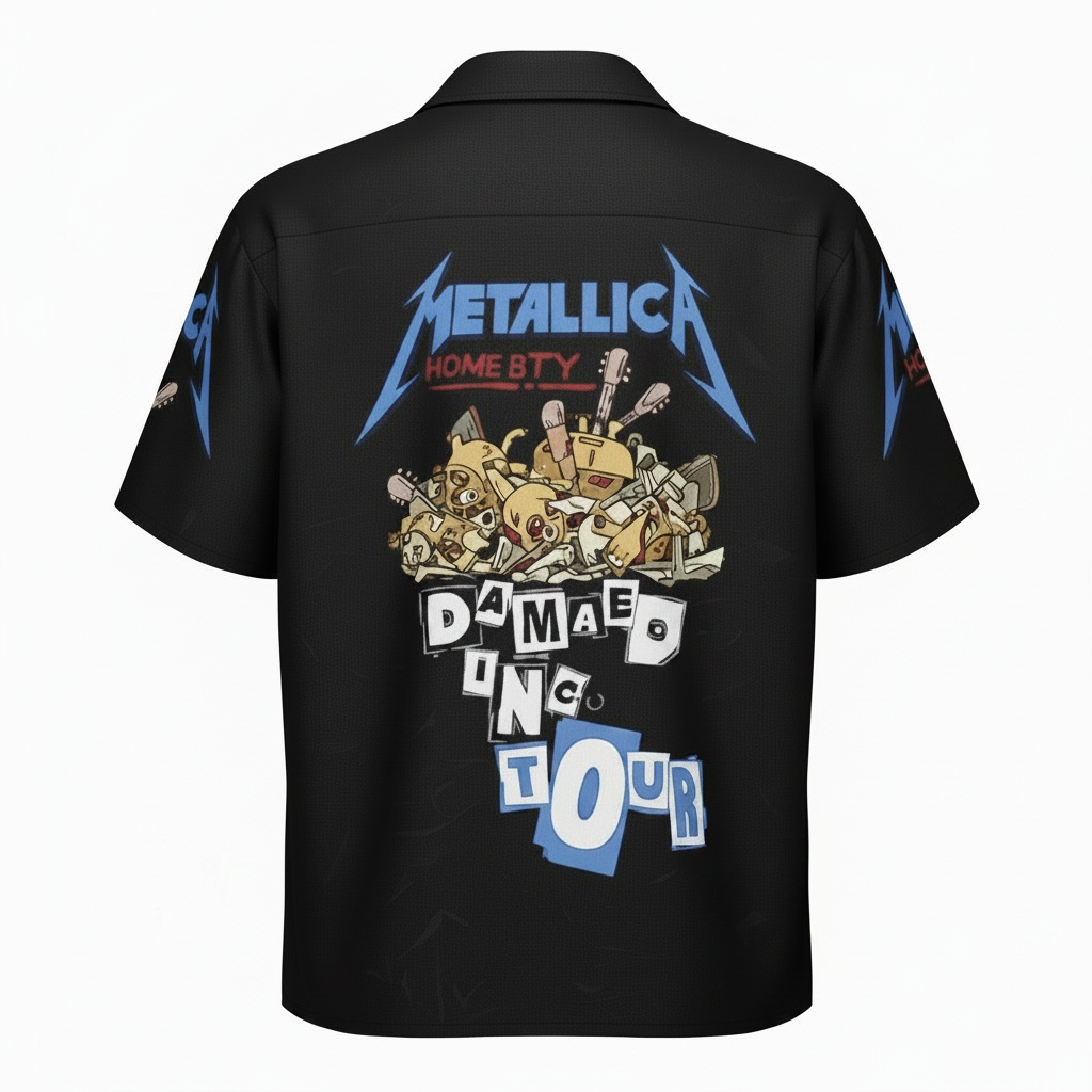 Metallica Damaged Inc Tour Black Hawaiian Shirt Back - Fadebrick.com
