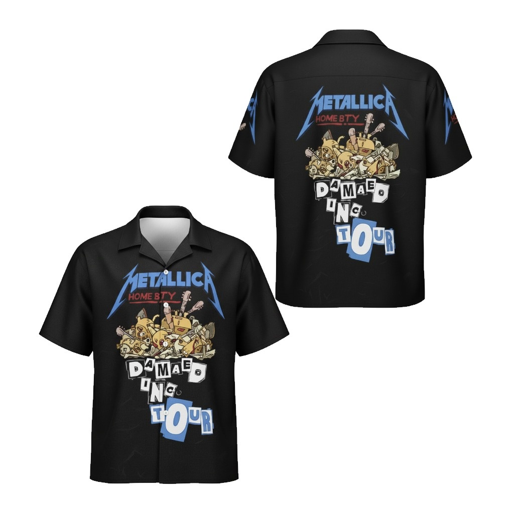 Metallica Damaged Inc Tour Black Hawaiian Shirt Front Back - Fadebrick.com