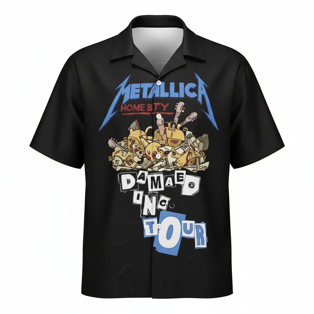Metallica Damaged Inc Tour Black Hawaiian Shirt Front - Fadebrick.com