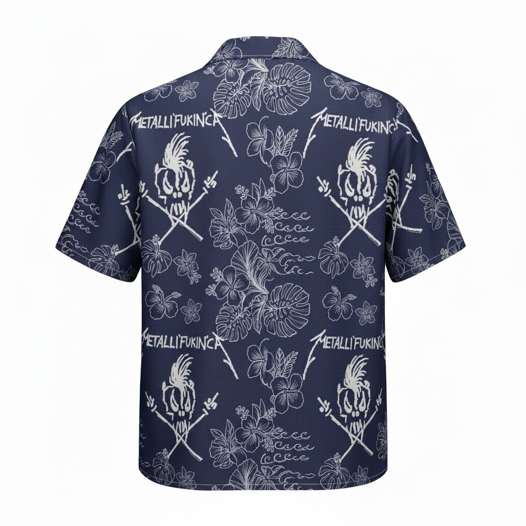 Metallica Dark Blue Hawaiian Shirt Rock Band Design Back - Fadebrick.com