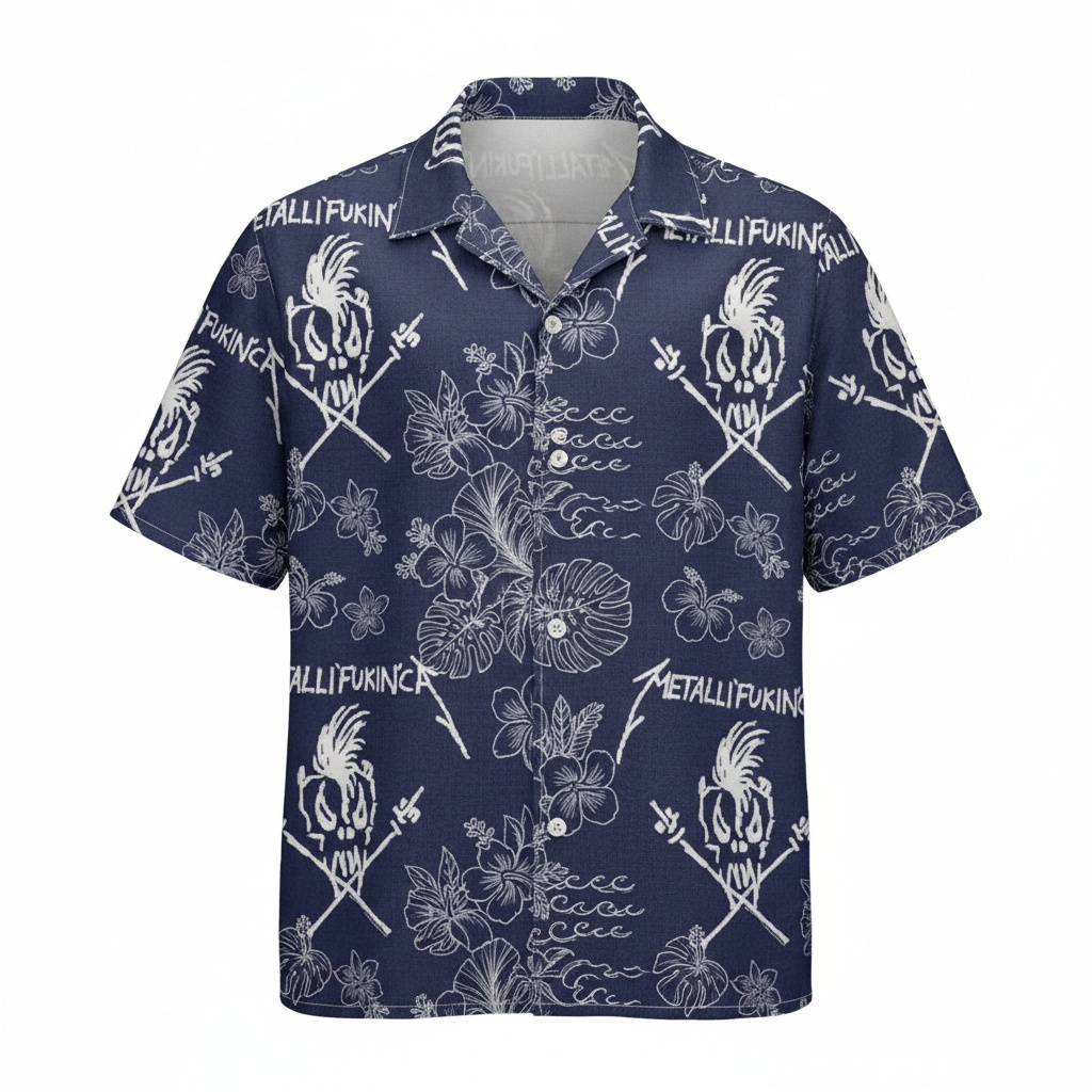 Metallica Dark Blue Hawaiian Shirt Rock Band Design Front - Fadebrick.com