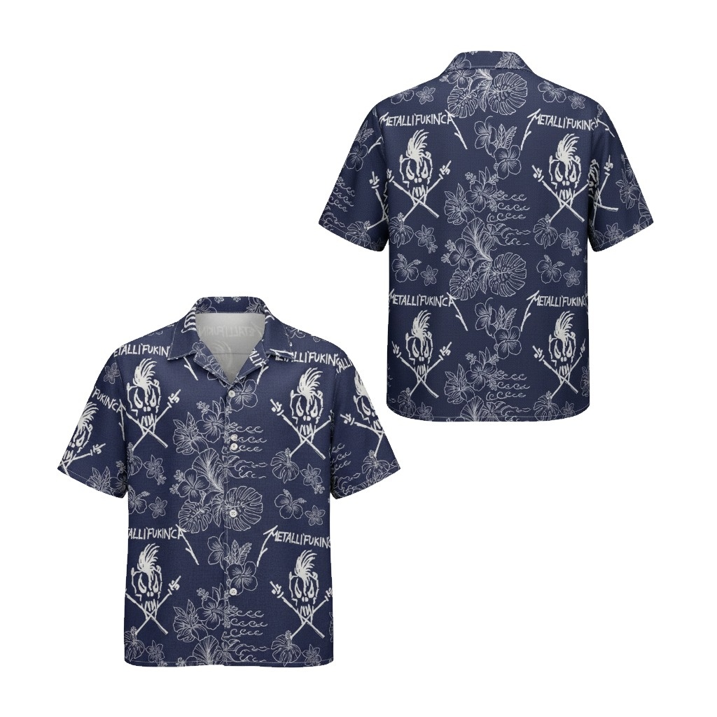 Metallica Dark Blue Hawaiian Shirt Rock Band Design - Fadebrick.com