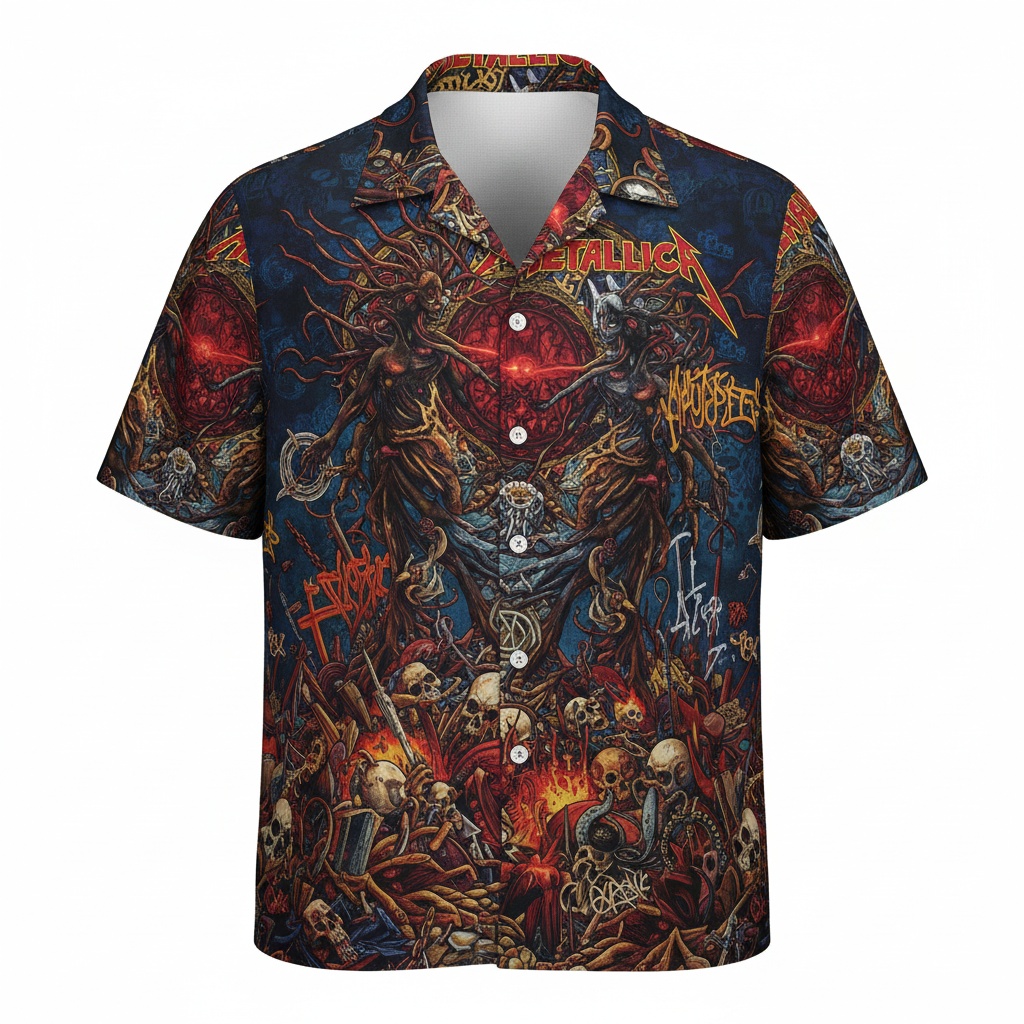 Metallica Dark Fantasy Hawaiian Shirt Men's Apparel Front - Fadebrick.com