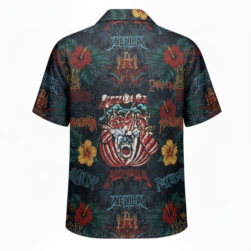 Metallica Dark Floral Hawaiian Shirt Men's Back - Fadebrick.com