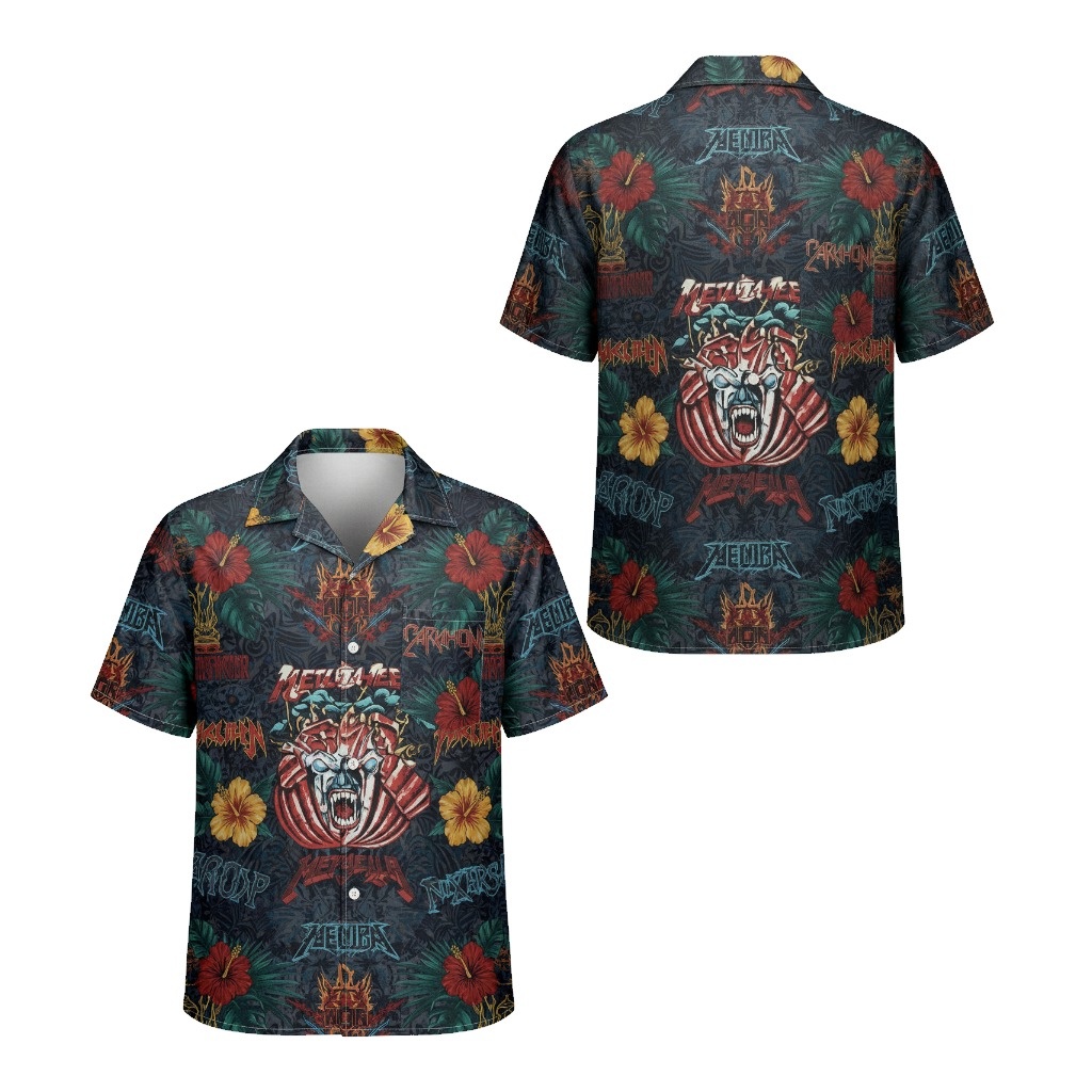 Metallica Dark Floral Hawaiian Shirt Men's Front Back - Fadebrick.com