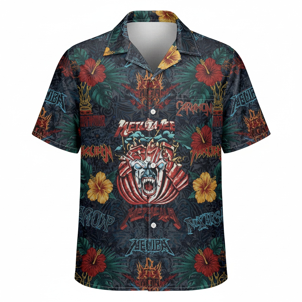 Metallica Dark Floral Hawaiian Shirt Men'sfront - Fadebrick.com