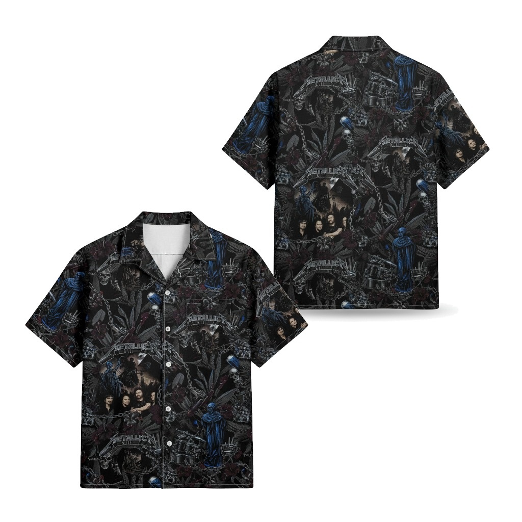 Metallica Dark Floral Print Short Sleeve Hawaiian Shirt - Fadebrick.com