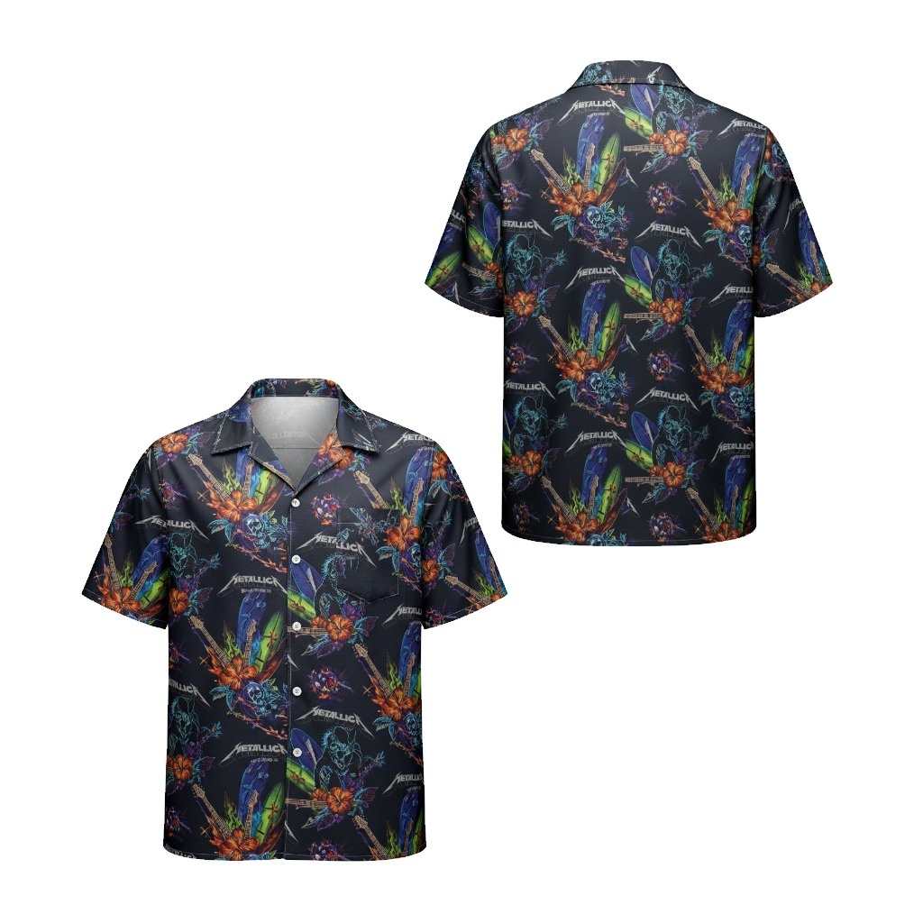 Metallica Dark Floral Skull Hawaiian Shirt Rock Band Style - Fadebrick.com