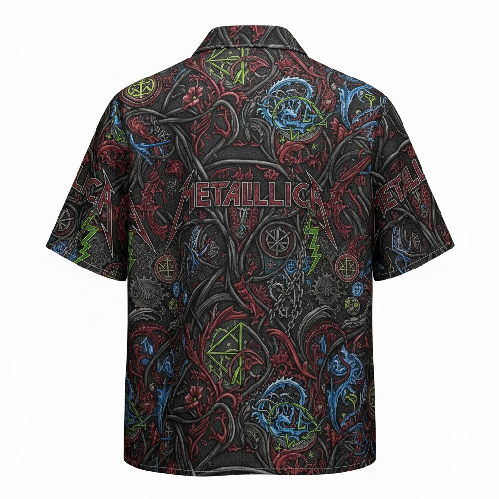Metallica Dark Gothic Print Button Up Shirt Back - Fadebrick.com
