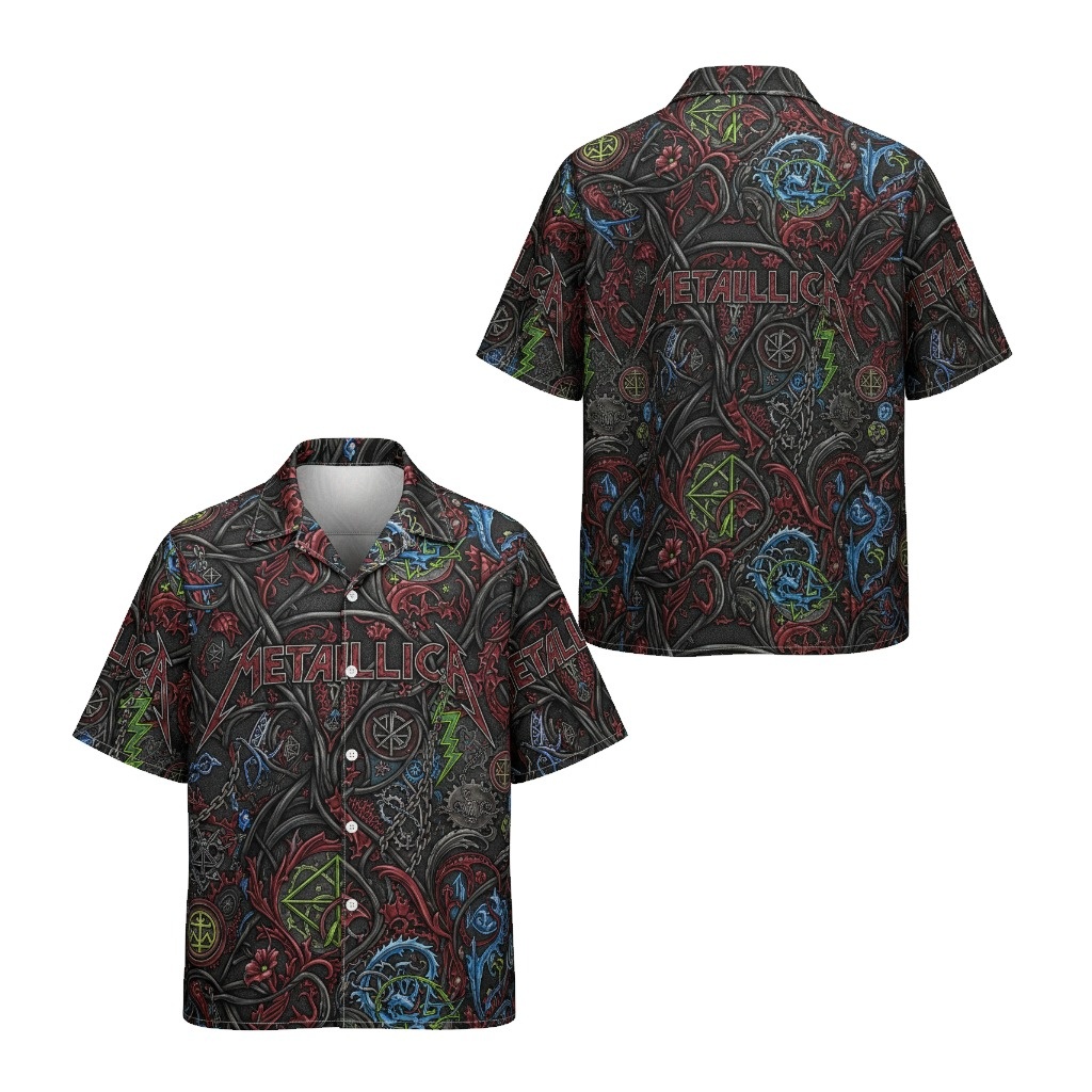 Metallica Dark Gothic Print Button Up Shirt Front Back - Fadebrick.com