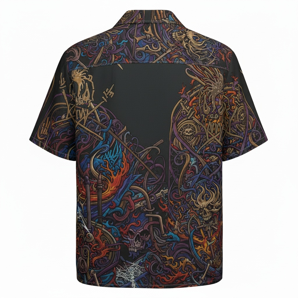 Metallica Dark Graphic Print Button Up Shirt Back - Fadebrick.com