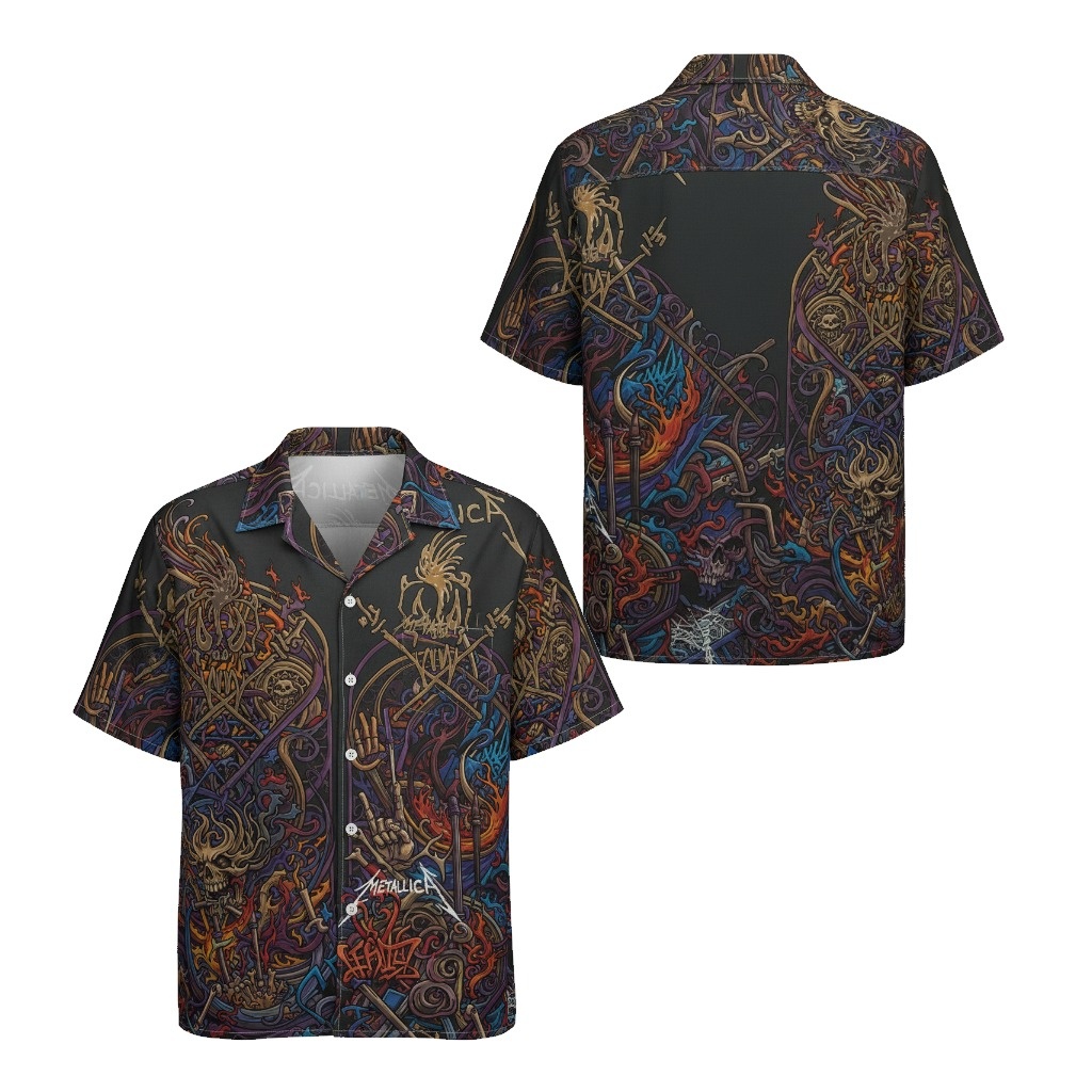 Metallica Dark Graphic Print Button Up Shirt - Fadebrick.com