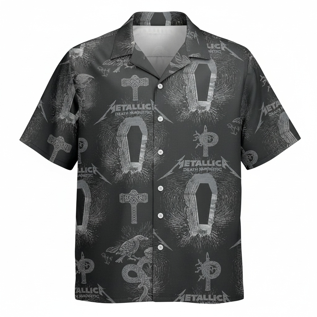 Metallica Death Magnetic Black Hawaiian Shirt Rock Band Front - Fadebrick.com