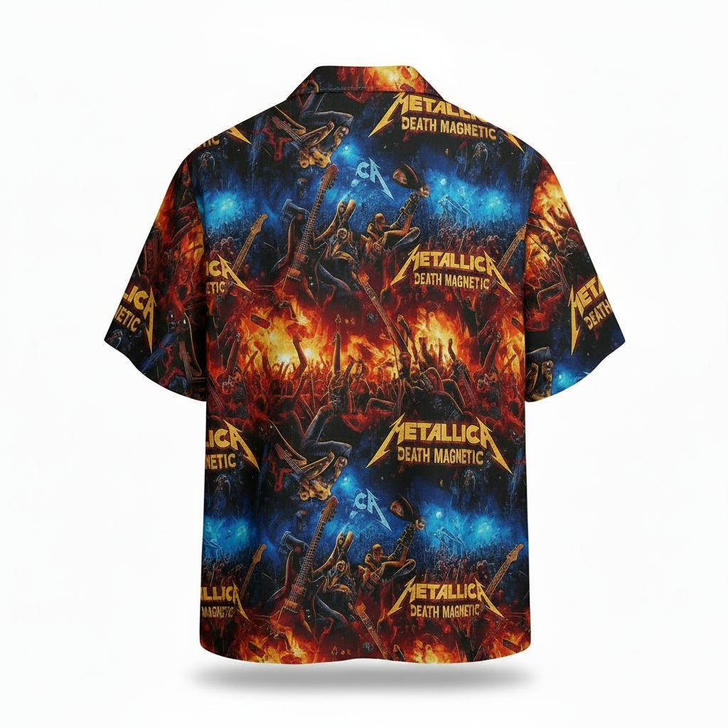 Metallica Death Magnetic Hawaiian Shirt Fire Blue Design Back - Fadebrick.com