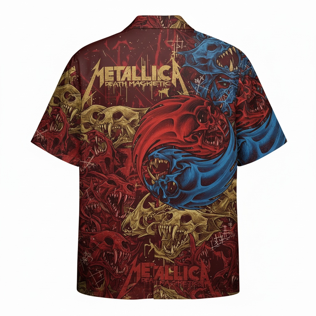 Metallica Death Magnetic Skull Yin Yang Hawaiian Shirt Red Back - Fadebrick.com