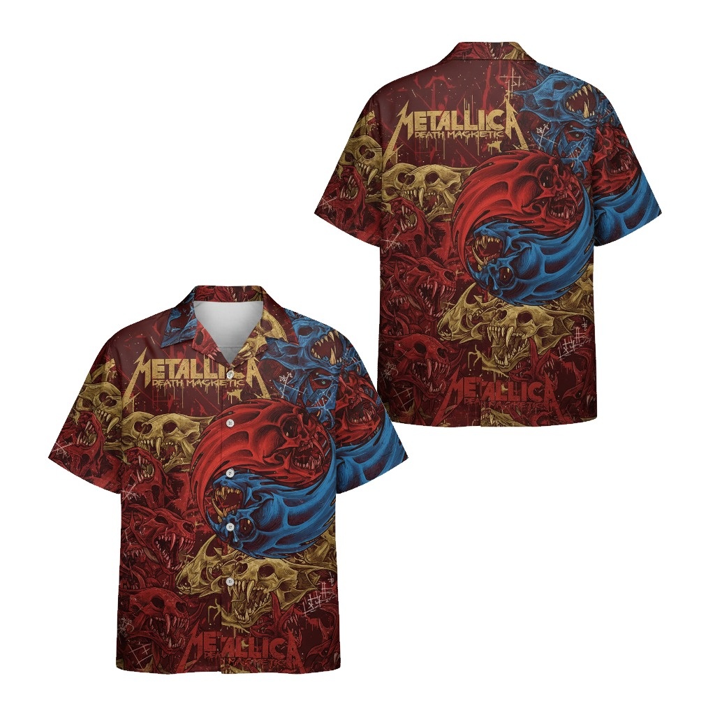 Metallica Death Magnetic Skull Yin Yang Hawaiian Shirt Red Front Back - Fadebrick.com