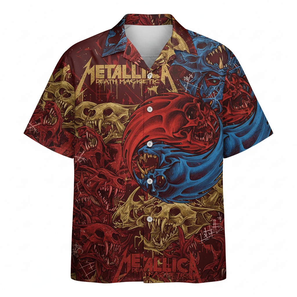 Metallica Death Magnetic Skull Yin Yang Hawaiian Shirt Red Front - Fadebrick.com