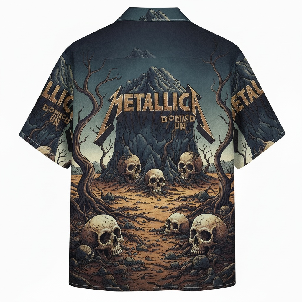 Metallica Domed Un Skull Graphic Hawaiian Shirt Dark Tones Back - Fadebrick.com