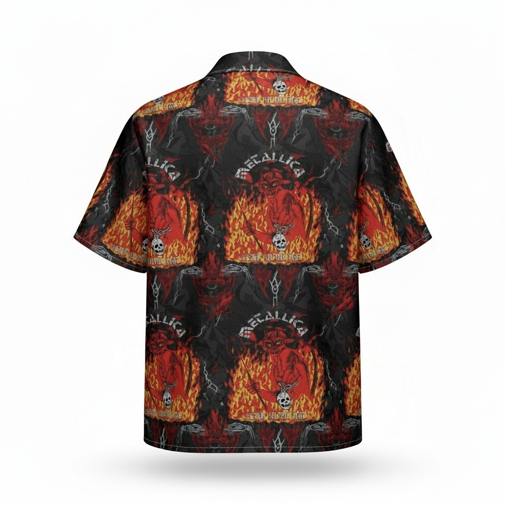 Metallica Fiery Demon Hawaiian Shirt Black Red Back - Fadebrick.com