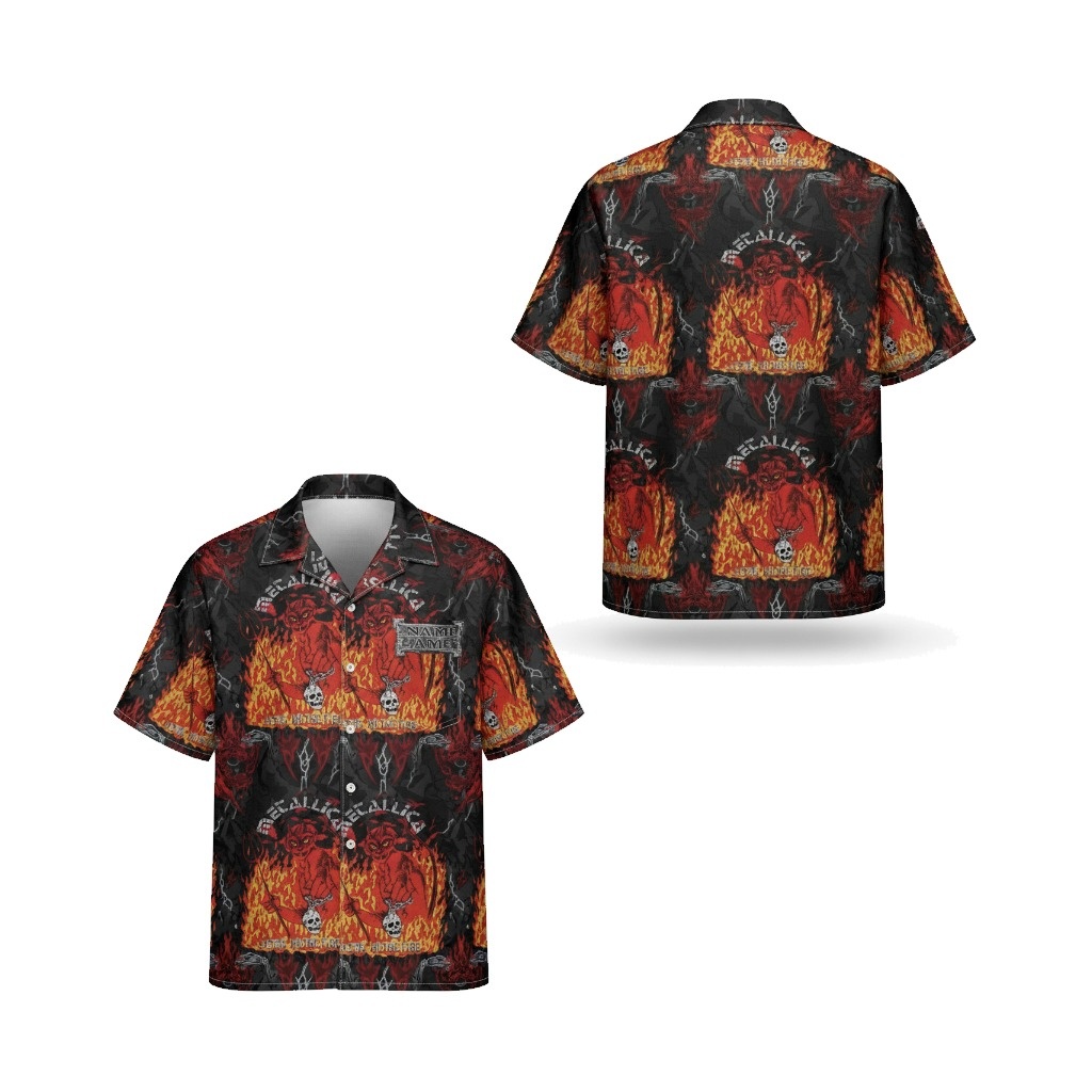 Metallica Fiery Demon Hawaiian Shirt Black Red - Fadebrick.com