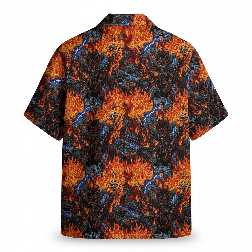 Metallica Fiery Demon Hawaiian Shirt Orange Black Blue Back - Fadebrick.com