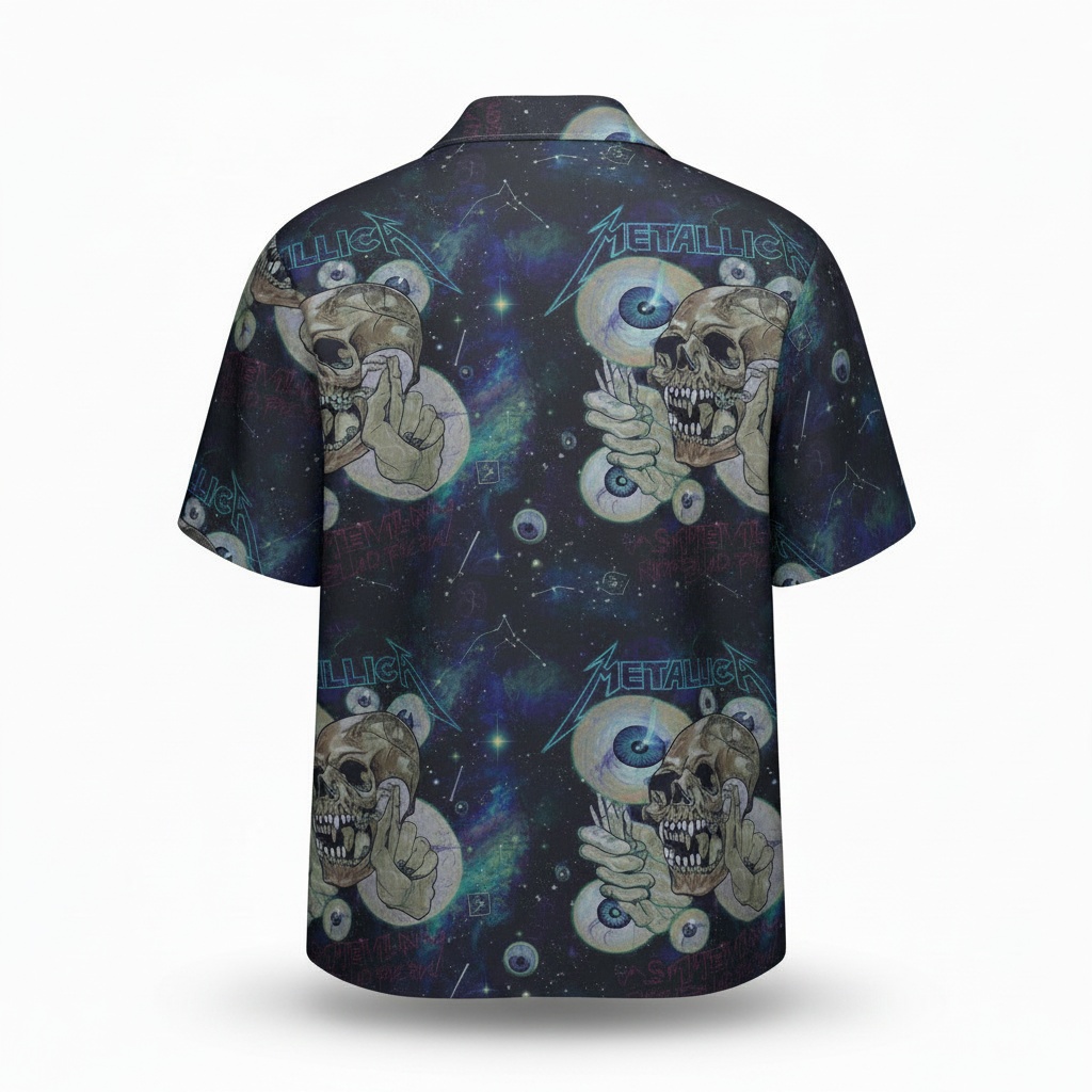 Metallica Galaxy Skulls Hawaiian Shirt Dark Blue Back - Fadebrick.com