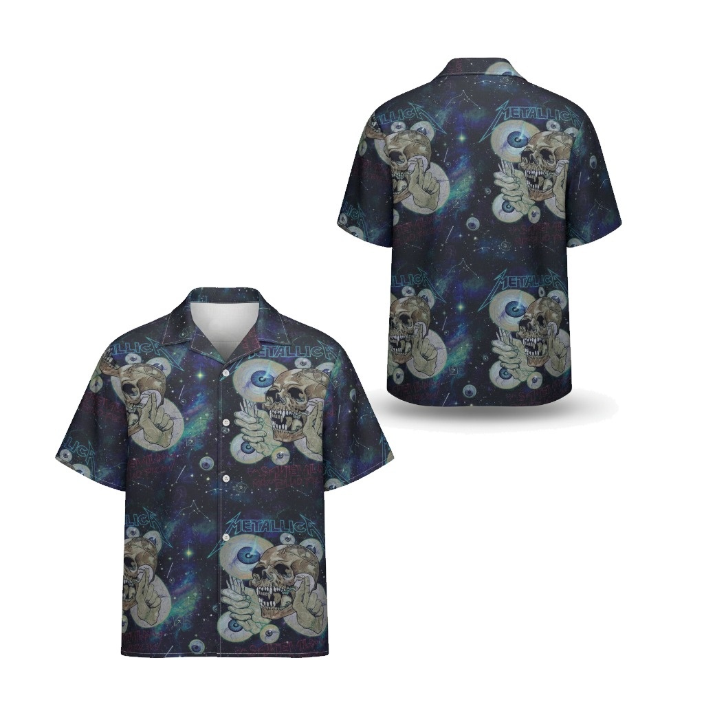 Metallica Galaxy Skulls Hawaiian Shirt Dark Blue - Fadebrick.com