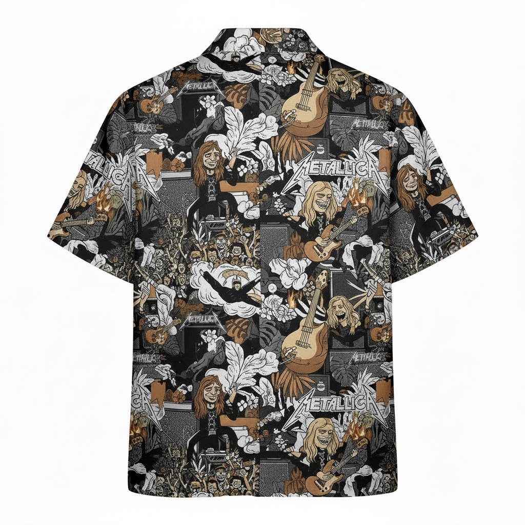 Metallica Graphic Print Hawaiian Shirt Rock Band Apparel Back - Fadebrick.com