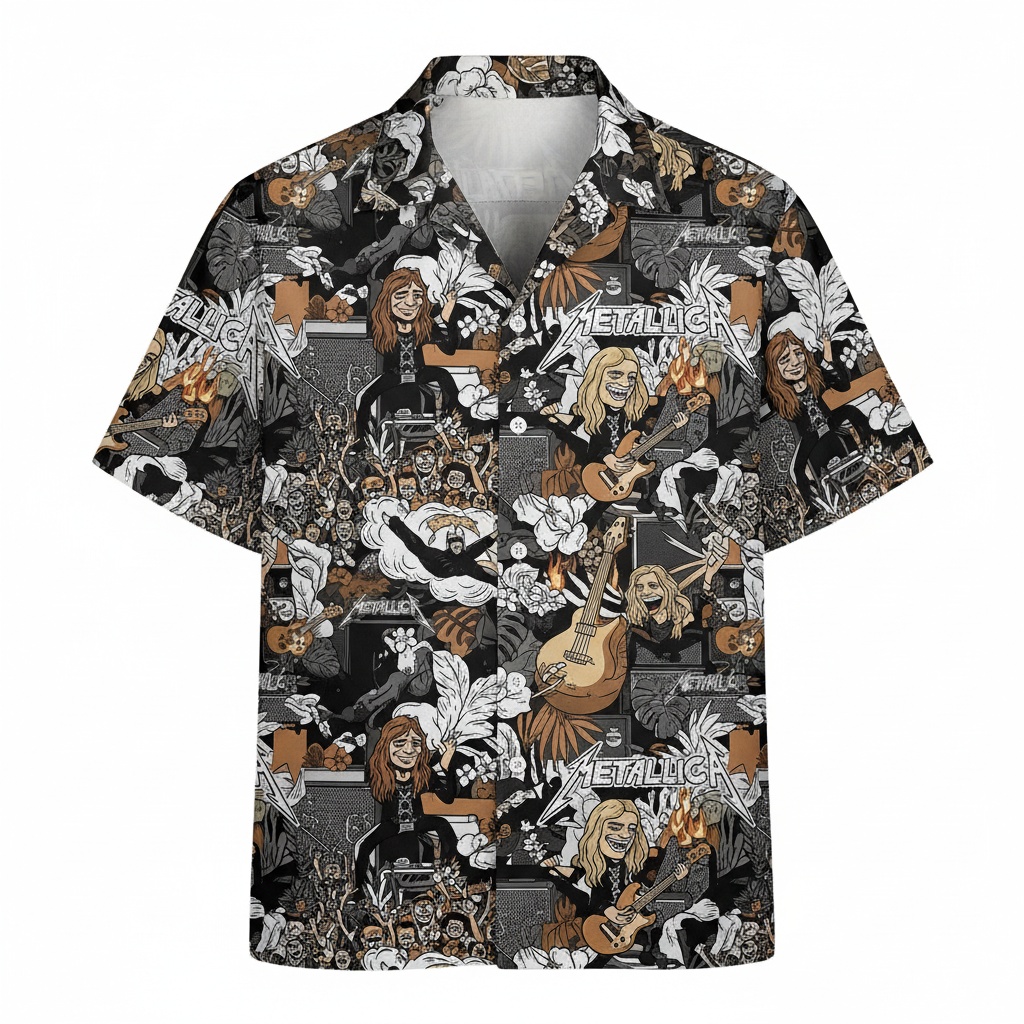 Metallica Graphic Print Hawaiian Shirt Rock Band Apparel Front - Fadebrick.com