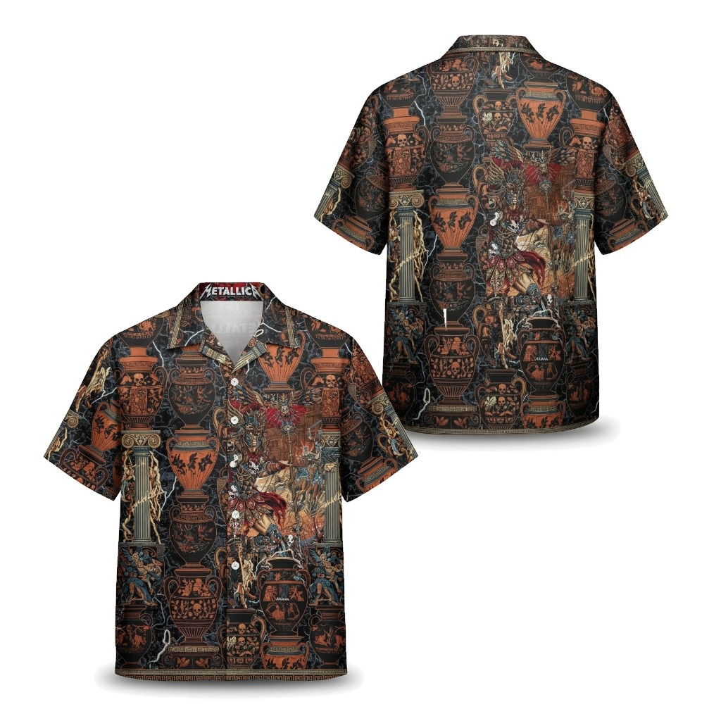 Metallica Greek Mythology Hawaiian Shirt Orange Black - Fadebrick.com