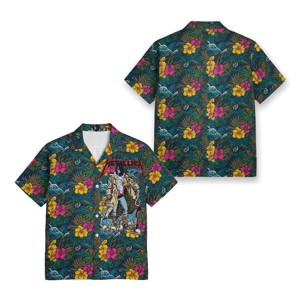 Metallica Hawaiian Shirt Tropical Floral Design Front Back - Fadebrick.com