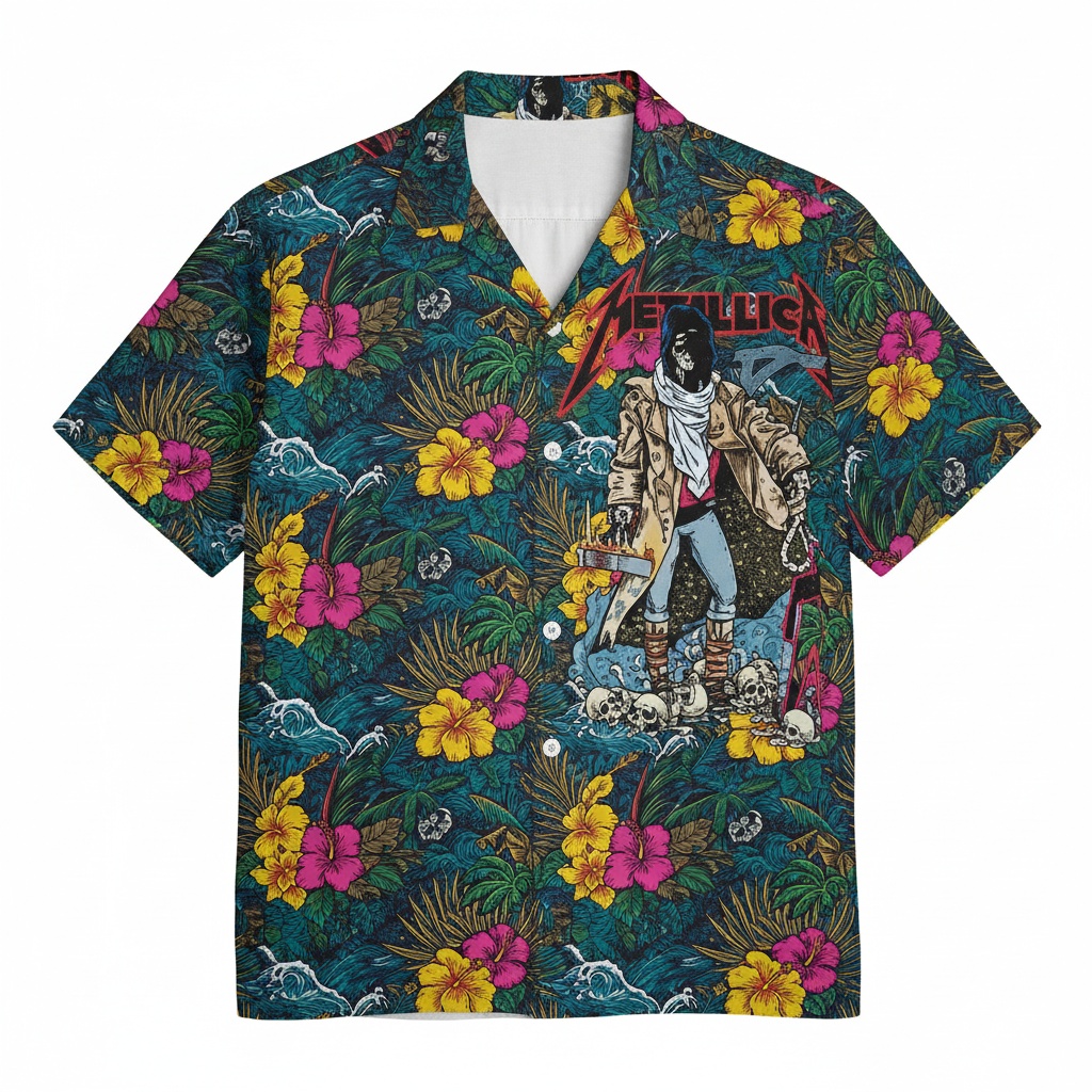 Metallica Hawaiian Shirt Tropical Floral Design Front - Fadebrick.com
