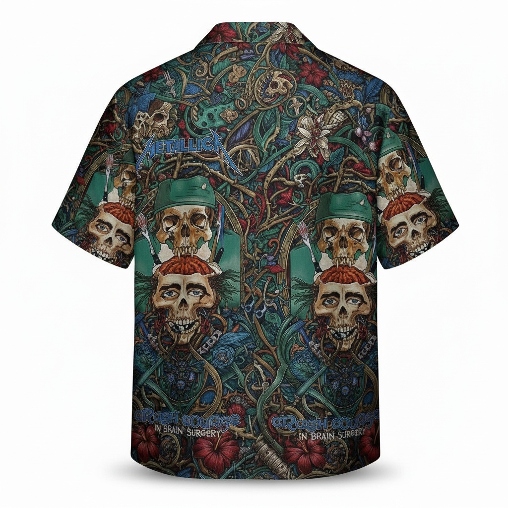 Metallica In Brain Surgery Skull Print Hawaiian Shirt Back - Fadebrick.com