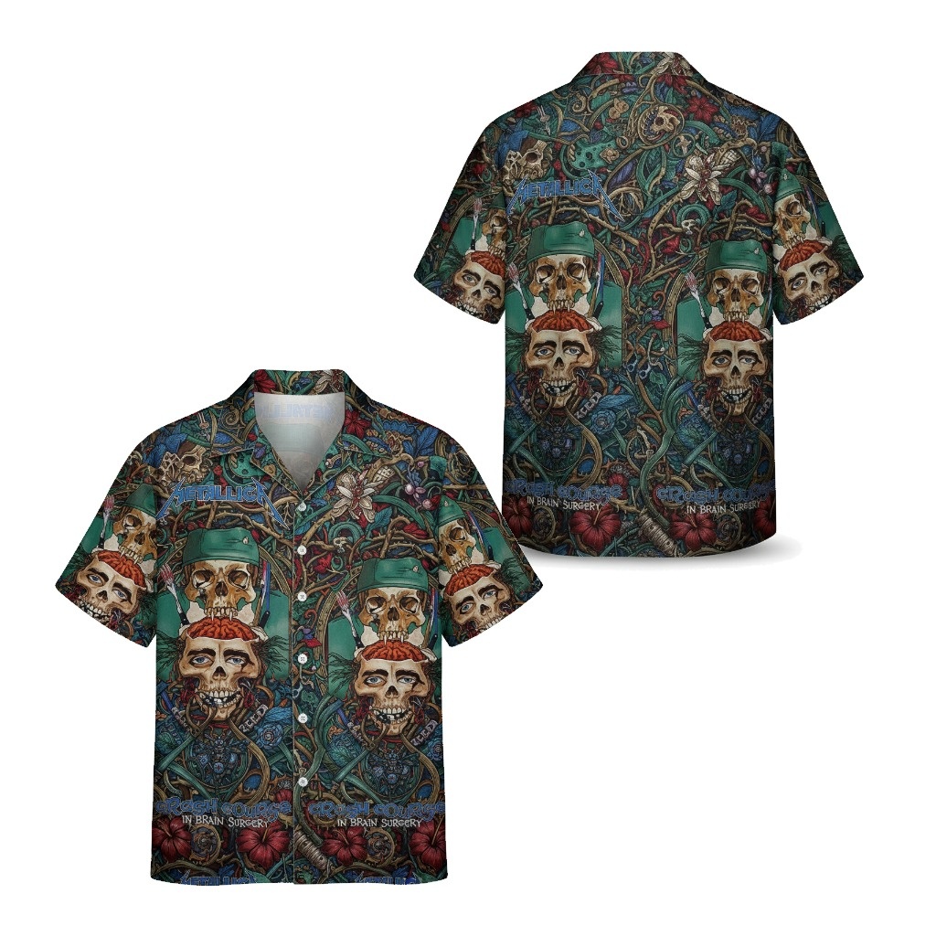 Metallica In Brain Surgery Skull Print Hawaiian Shirt Front Back - Fadebrick.com