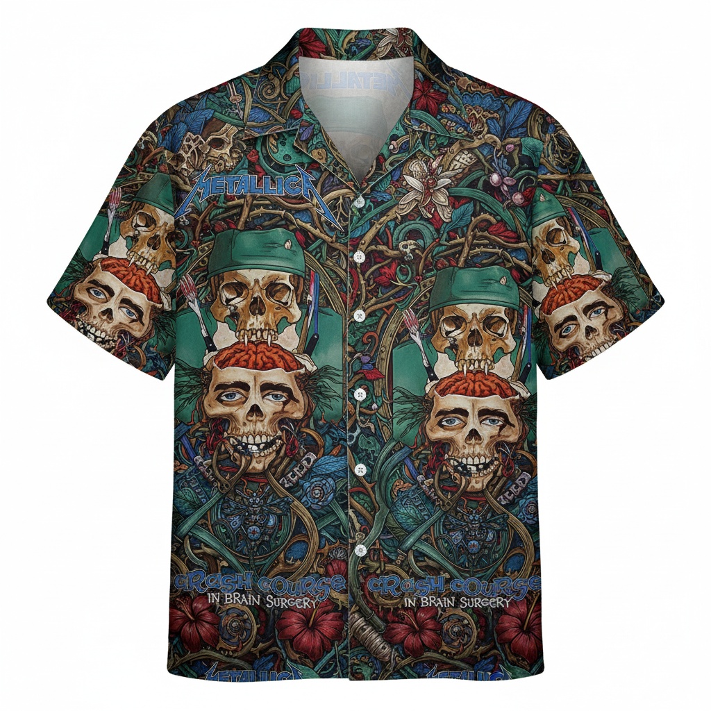 Metallica In Brain Surgery Skull Print Hawaiian Shirt Front - Fadebrick.com