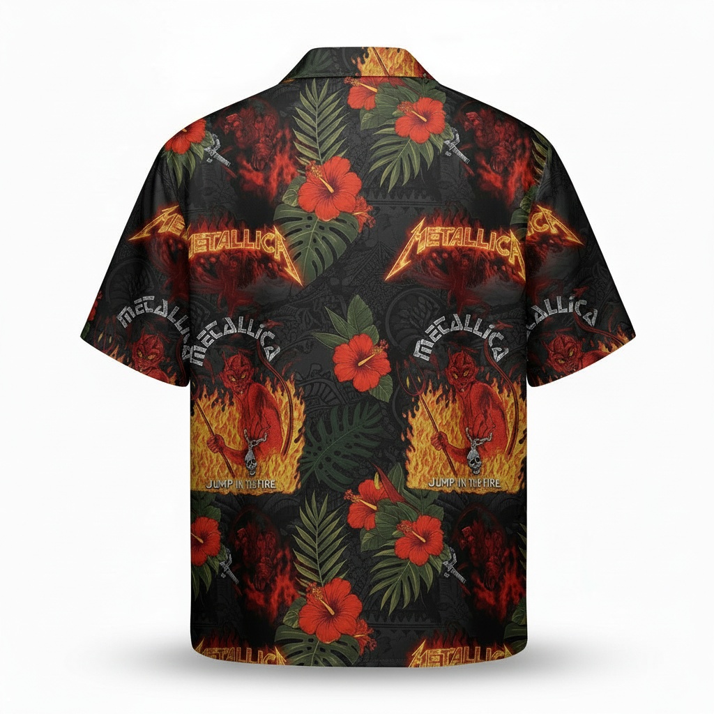 Metallica Jump In The Fire Hawaiian Shirt Black Red Back - Fadebrick.com