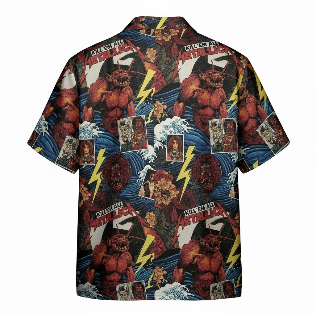Metallica Kill Em All Graphic Print Hawaiian Shirt Red Back - Fadebrick.com