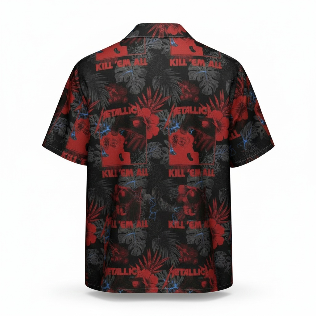 Metallica Kill Em All Hawaiian Shirt Red Black Back - Fadebrick.com