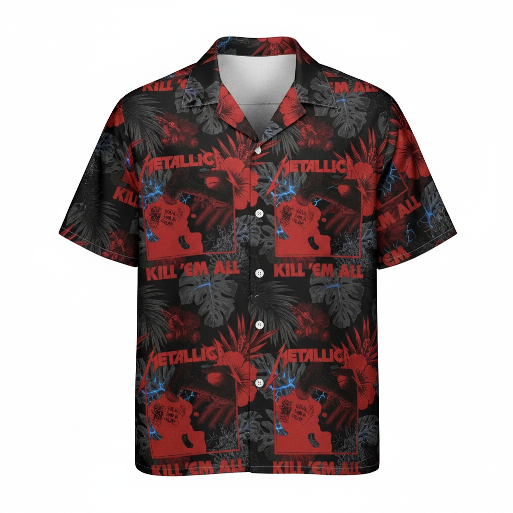 Metallica Kill Em All Hawaiian Shirt Red Black Front - Fadebrick.com