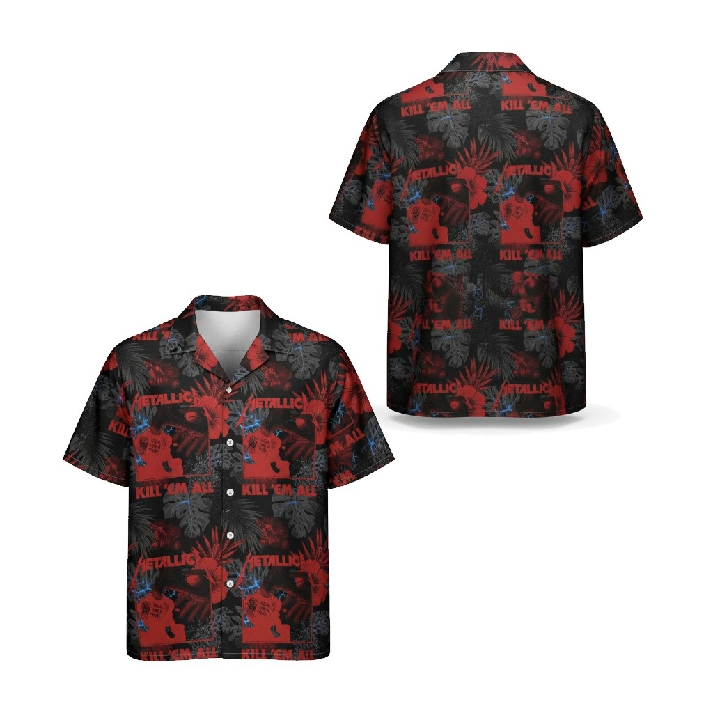 Metallica Kill Em All Hawaiian Shirt Red Black Front Back - Fadebrick.com