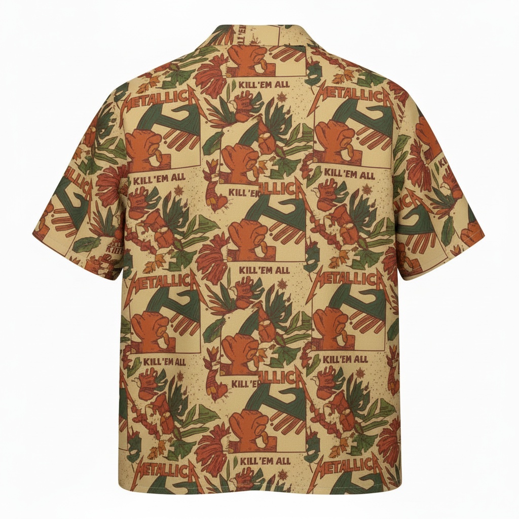 Metallica Kill Em All Hawaiian Shirt Tan Orange Green Back - Fadebrick.com