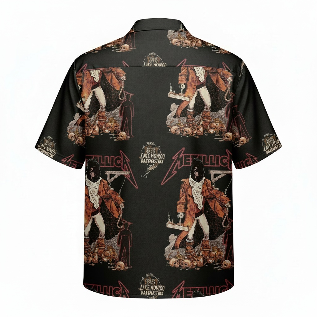 Metallica Lake Monroe Bassmasters Black Graphic Hawaiian Back - Fadebrick.com
