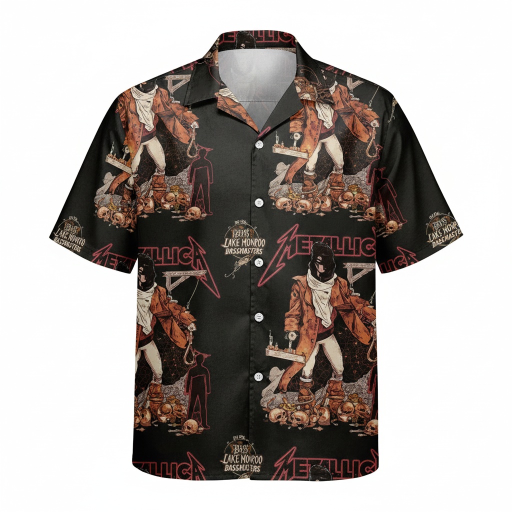 Metallica Lake Monroe Bassmasters Black Graphic Hawaiian Front - Fadebrick.com