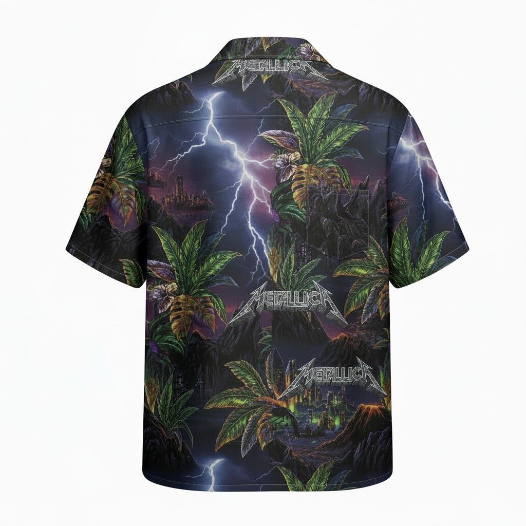 Metallica Lightning Storm Hawaiian Shirt Dark Night Back - Fadebrick.com